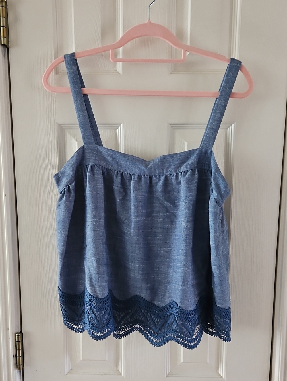 Parker, Blue Crochet-Hem Chambray Camisole, NWT,